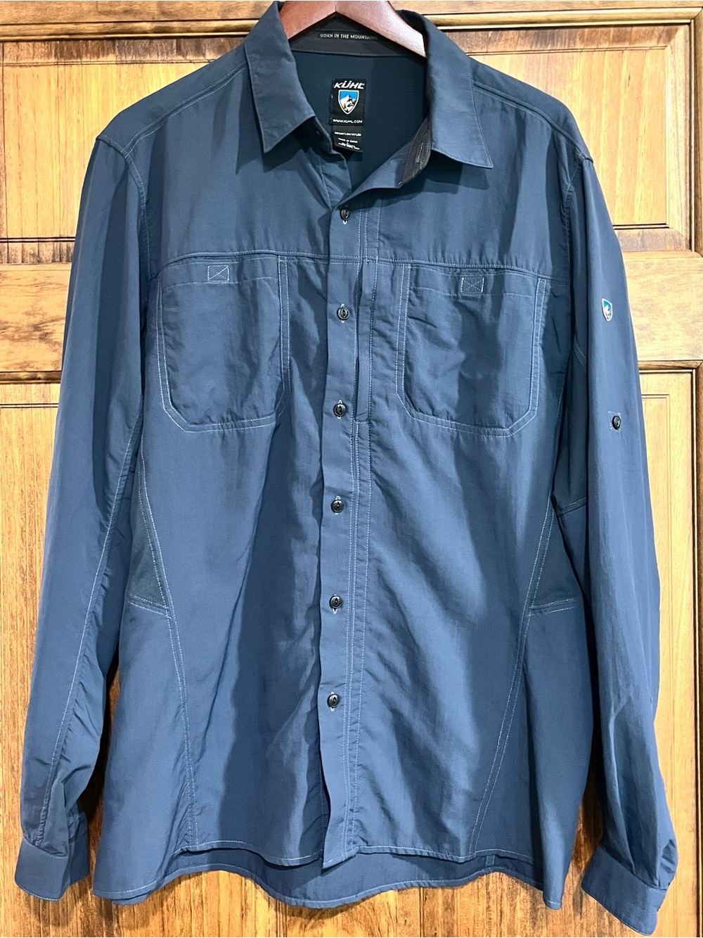Kuhl Men's Invoke Lightweight LS Pirate Blue UPF 50 Buttoned Front Shirt- Large